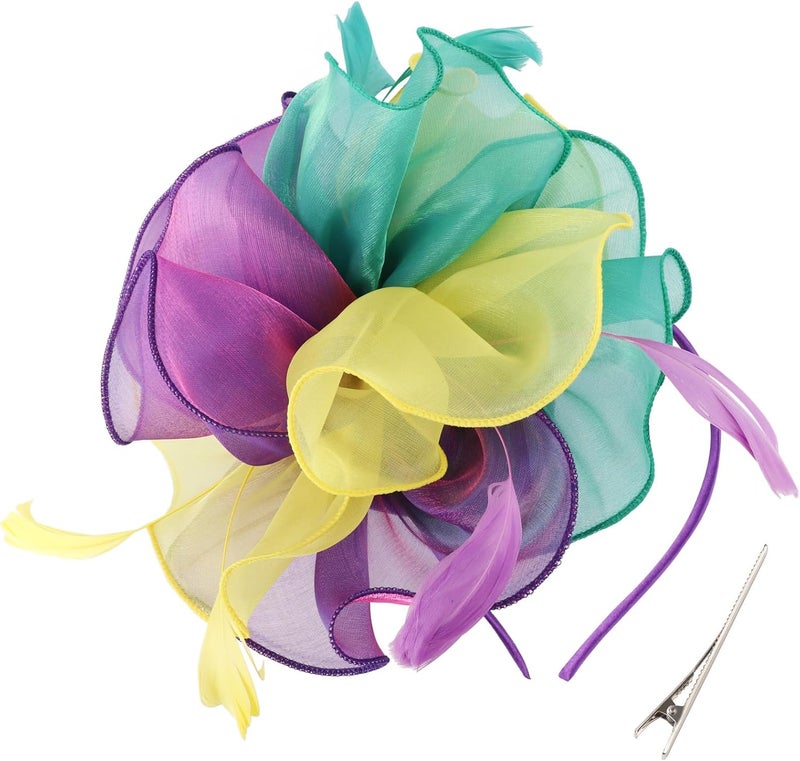 DRESHOW قبعة فاسيناتور لحفلة الشاي مع أشرطة وريش على رباط رأس ومشبك للنساء - Image 1